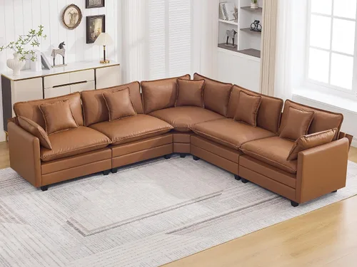 Miniatura 60 de Otomán de Sofá Moderno de Chenille Nube de 35'', Otomán Rectangular para Sofá Seccional Modular, Beige