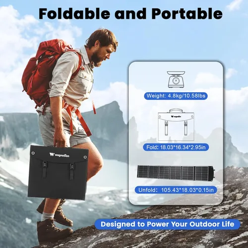 Miniatura 5 de Panel solar portátil de 200 vatios, cargador de panel solar plegable con patas de apoyo, QC3.0 USB-A USB-C y salida MC4 para teléfono/banco