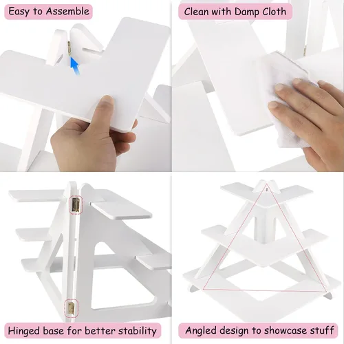 Miniatura 5 de Soporte para 24 cupcakes – Soporte rústico para cupcakes de 3 niveles plegable de madera – Soporte blanco para cupcakes – Torre de cupcakes