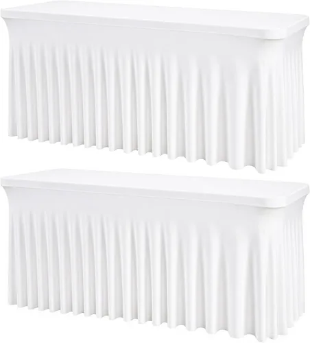Miniatura 28 de Mantel rectangular de elastano negro, funda elástica ajustada para mesas rectangulares de 1,8 m, falda de mesa elástica sin arrugas para decoración