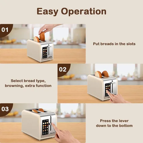 Miniatura 6 de Mecity Tostadora de pantalla táctil de 2 rebanadas, ranura ancha de 1.5 pulgadas, tostadora inteligente de acero inoxidable para bagels, magdalenas