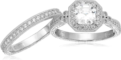 Miniatura 4 de Tienda Collection Platinum-Plated Sterling Silver Antique Ring set with Asscher-Cut Infinite Elements Cubic Zirconia