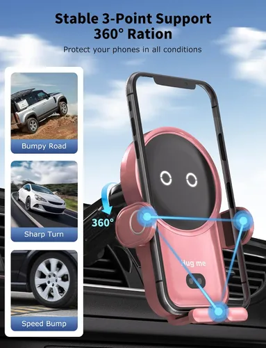 Miniatura 6 de Cargador inalámbrico para automóvil, 15 W, carga rápida, soporte para teléfono celular, con sujeción automática, compatible con iPhone 14 Series/14