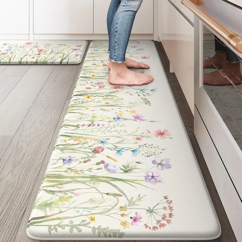 Miniatura 11 de KIMODE Tapete antifatiga para suelo de cocina, semicírculo de 18 x 28 pulgadas, de espuma viscoelástica, acolchado, antideslizante, tapetes cómodos