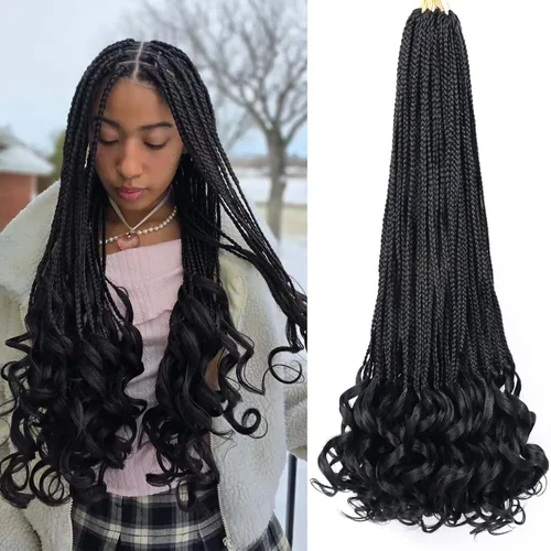 Miniatura 28 de Trenzas de ganchillo rizado francés T33, cabello pre-anillado 10 pulgadas, trenzas cortas rizadas francesas con extremos rizados, trenzas box