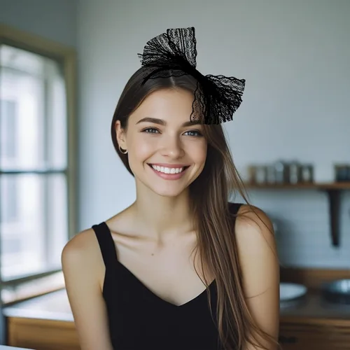 Miniatura 7 de SUMERSHA Diadema de lazo de encaje neón para mujer, disfraz de los años 80, accesorio para el cabello para fiesta temática de los años 80, aro
