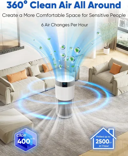 Miniatura 2 de Purificador de aire para habitación grande del hogar de 2500 pies cuadrados con filtros lavables, purificador de aire para mascotas para dormitorio