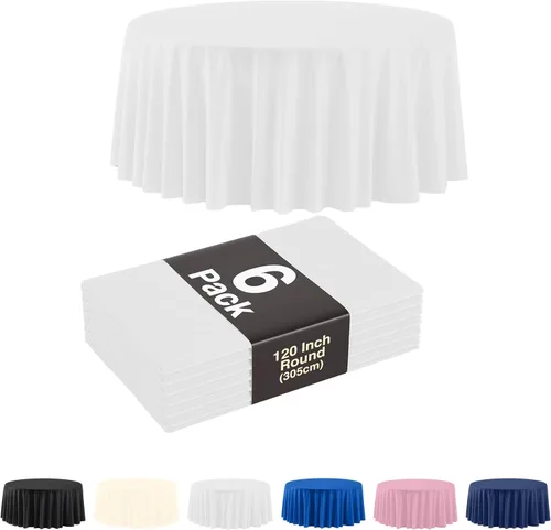 Miniatura 12 de Party Solids Paquete de 6, manteles de plástico color negro, mantel redondo desechable de 120 pulgadas para fiestas, mantel redondo, manteles