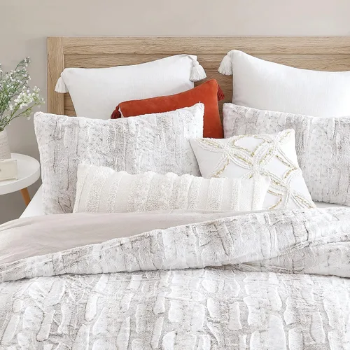 Miniatura 6 de Peri Home Leopard Bedding - Juego de edredón y funda de 3 piezas de piel sintética, súper suave y acogedor, leopardo de nieve marfil