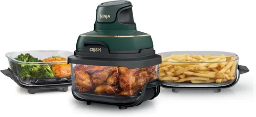 Ninja Crispi - Freidora de aire de vidrio 5 en 1 | Con recipientes y tapas no tóxicos de 2.5 cuartos de galón, 4 cuartos de galón, 6 tazas | Apto