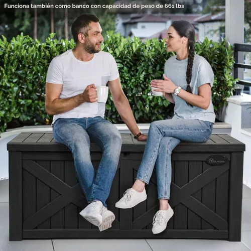 Miniatura 2 de YITAHOME Caja grande de cubierta de 120 galones con parte delantera en forma de X, cajas de almacenamiento de resina para exteriores, banco de Negro