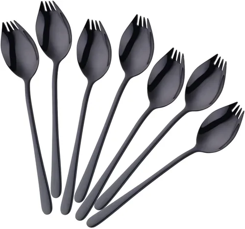 Buyer Star Sporks - Juego de 6 tenedores de acero inoxidable 18/8 para uso diario en el hogar, 7.6 pulgadas, 1.6 onzas, cuchara para helado y