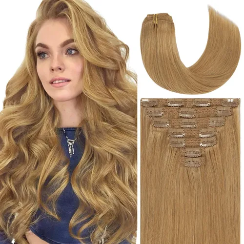 Miniatura 34 de Caliee Extensiones de cabello con pinzas de cabello humano 14 pulgadas Color 1 Negro azabache trama doble invisibles Extensiones de cabello humano