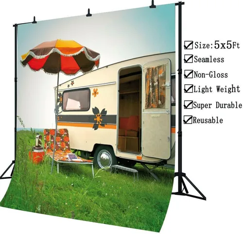 Miniatura 3 de Fondo de fiesta de camping para decoración de pared, campo de campo, sol, ocio, fiesta, fotografía, fondo, 5 x 5 pies, retrato de fotografía