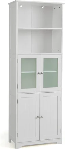 Miniatura 11 de Giantex Armario de almacenamiento de baño de 64 pulgadas de alto, armario de despensa de cocina independiente con 2 gabinetes, 2 compartimentos