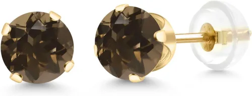 Miniatura 199 de Gem Stone King Aretes solitarios con piedra natal de oro de 14 quilates Redondos de 0.236 in Aretes de oro para mujeres y hombres