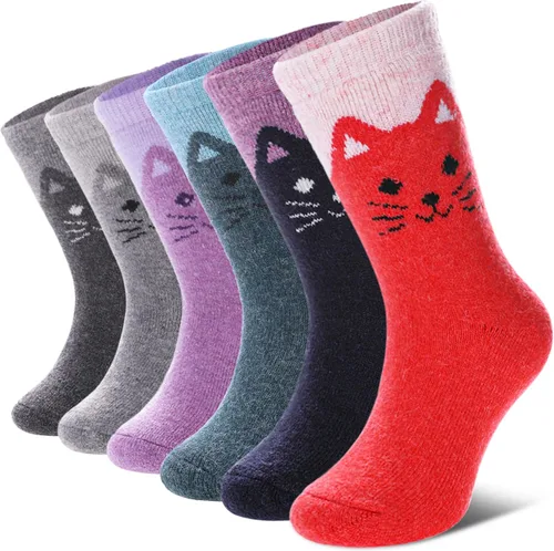 DYW Calcetines de senderismo de lana merina para niños y niñas, cálidos, gruesos, térmicos, suaves, acogedores, calcetines para botas, 6 pares