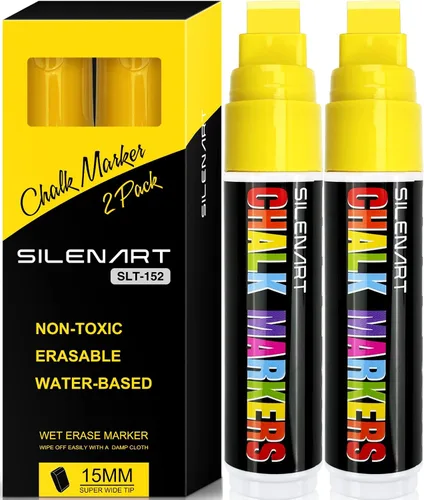 Miniatura 13 de SILENART Marcadores de tiza negra para ventana, punta gigante, rotulador de coche de 0.591 in, 2 unidades Pluma de pintura lavable grande
