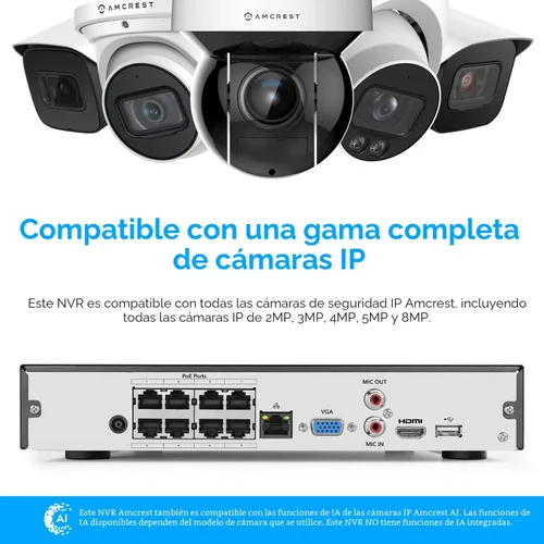 Miniatura 5 de Amcrest NV4108E-A2 4K 8CH POE NVR (1080p/3MP/4MP/5MP/8MP) Grabador de video en red POE - Soporta hasta 8 cámaras IP de 8MP/4K, alimentación a través
