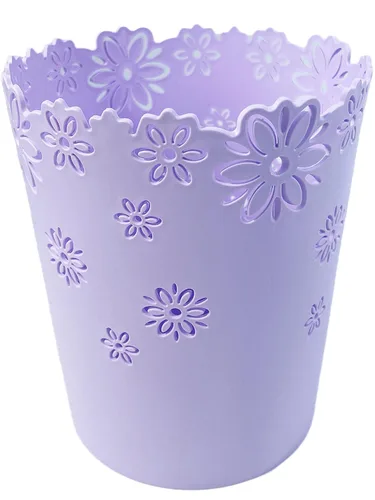 Miniatura 9 de Papelera, Cestas de Papeles de Desecho de Plástico sin Tapa con Forma de Flor Hueca, Bote de Basura (Azul, Mediano)