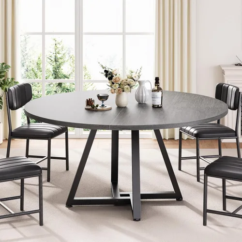 Miniatura 3 de Jocoevol Mesa redonda de comedor de cocina de 42 pulgadas para 2-4, mesa de comedor circular con marco de metal de pedestal, muebles industriales