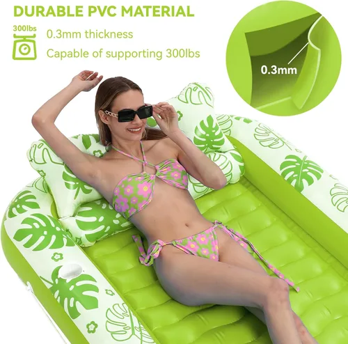 Miniatura 3 de Flotador Inflable para Piscina de Bronceado con Almohada Cervical - Flotadores de Piscina para Adultos para Tomar el Sol, Patio Trasero, Fiesta