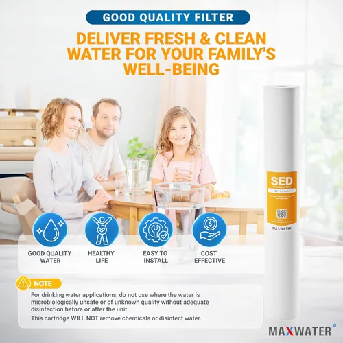 Miniatura 7 de Max Water Slim Blue - Cartucho de repuesto para filtro de agua de sedimentos de polipropileno fundido de 5 micrones, 20 x 2.5 pulgadas, para toda