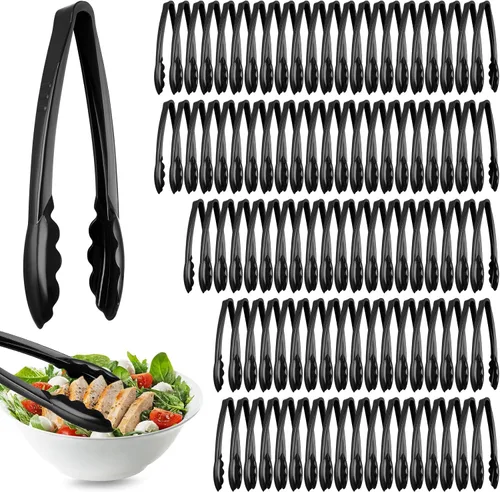 Tessco for you 100 pinzas de plástico para servir a granel, pinzas desechables de plástico de 9 pulgadas, pinzas de ensalada resistentes para Negro
