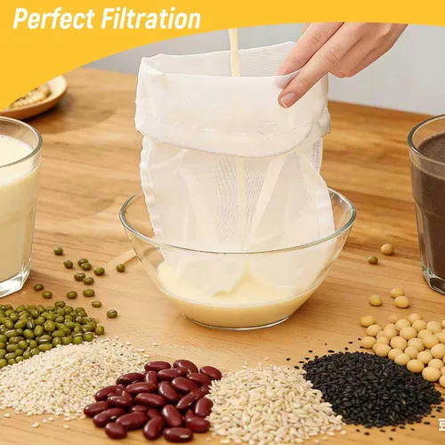 Miniatura 3 de Bolsa de filtro reutilizable de malla fina, filtro de nailon multiusos para preparación de leche de nuez y extracción de jugo, bolsa de filtración