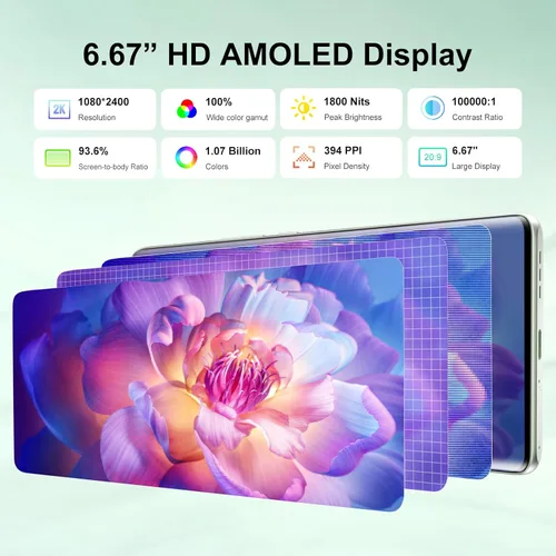 Miniatura 4 de FOSSIBOT S3 Pro - Teléfono inteligente desbloqueado, 20 GB+128 GB+2 TB, pantalla curva AMOLED de 6.67 pulgadas+pantalla trasera de 1.09 pulgadas