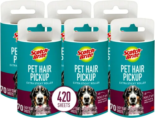 Scotch-Brite Rodillo de pelusa extra pegajoso para recogida de pelo de mascotas, diseñado para eliminar pelos y pelusas en sofás, ropa, camas de