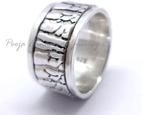 Miniatura 5 de Anillo inspirador de plata 925, anillo de bosque, anillo de plata personalizado, regalos de graduación, joyería del bosque, anillo grabado, anillo