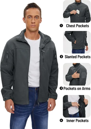 Miniatura 4 de TACVASEN Chaqueta de forro polar para hombre, chaqueta de invierno con cremallera completa, chaqueta táctica ligera, abrigos de senderismo al aire