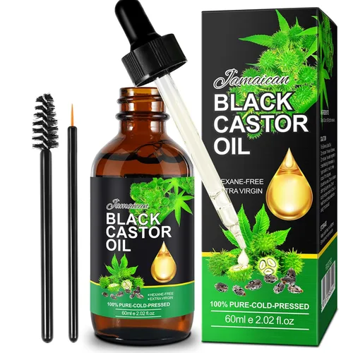Aceite de ricino negro jamaicano, aceite de ricino orgánico prensado en frío sin refinar, aceite de ricino natural puro para el crecimiento del