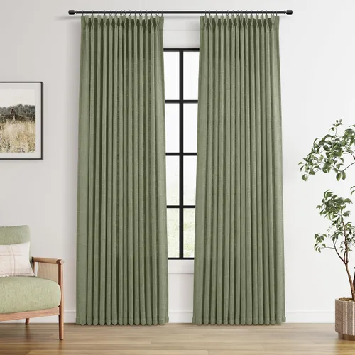 Miniatura 142 de Juego de 2 paneles de cortinas de ventana de cocina beige de 24 pulgadas de largo, con textura de lino, plisadas, filtrantes de luz, semi pequeñas