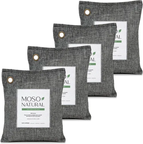 Moso Natural, bolsa purificadora de aire Elimina olores de autos, armarios, baños y zonas de mascotas Juego de 4 unidades de color carbón, de 200 g