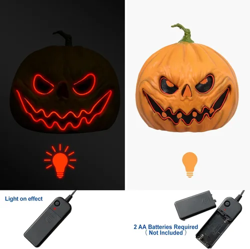 Miniatura 2 de HugOutdoor Máscara de calabaza aterradora de Halloween, mascarada, cosplay, luz LED, calabaza de látex, máscara de cabeza completa para fiesta