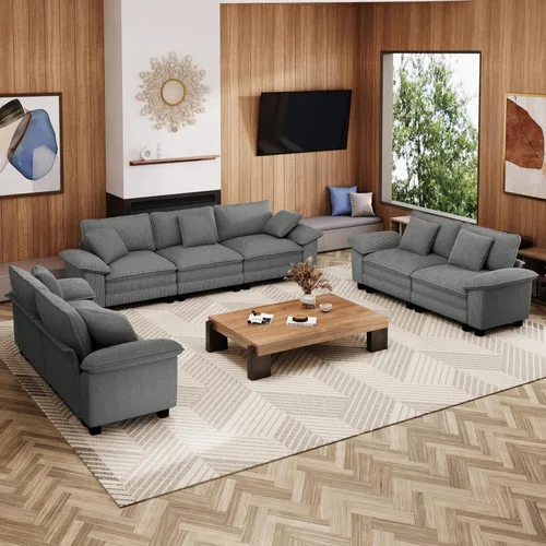 Miniatura 44 de MIXPATIO Juego de sofá modular Cloud en forma de U, asiento profundo de 3 piezas, sofá modular de 6 plazas y brazos extraíbles, felpilla de felpa