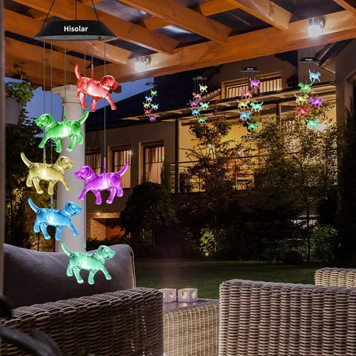 Miniatura 7 de Campanillas de Viento Solares de Cristal de Perro para Exteriores que Cambian de Color Luces Solares Móviles LED Campanillas de Viento con Energía