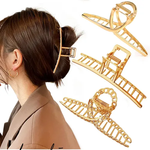 Miniatura 9 de Mehayi 3 PCS Pinzas de Garra de Metal Grandes para Cabello Grueso y Pesado, Pinzas de Sujeción Antideslizantes Grandes con Mordaza para Cabello