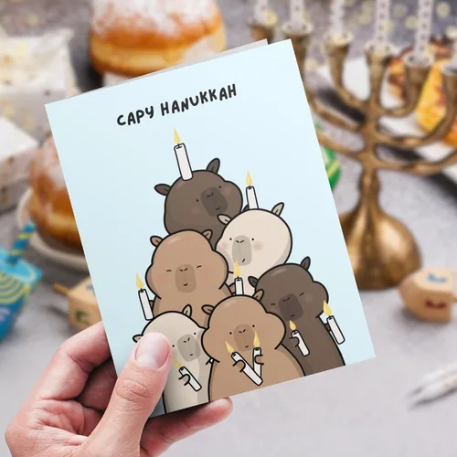 Miniatura 2 de Tarjeta Divertida de Hanukkah – Saludo Festivo con Juegos de Palabras, Blanca por Dentro, Perfecta para Amigos, Familia, Colegas