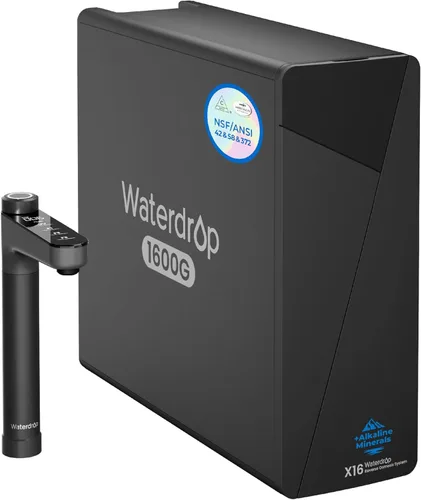 Waterdrop X16-Alkaline Sistema de ósmosis inversa sin tanque, Certificado NSF/ANSI 42&58&372, Sistema de filtro RO de 1600 GPD, Filtración de 11 X16