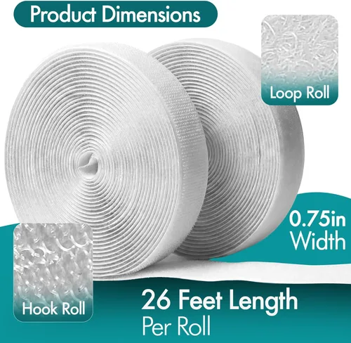 Miniatura 2 de Tiras blancas de velcro (26 pies x 0.75 pulgadas) con adhesivo, doble rollo de cinta autoadhesiva resistente con respaldo, cinta autoadhesiva