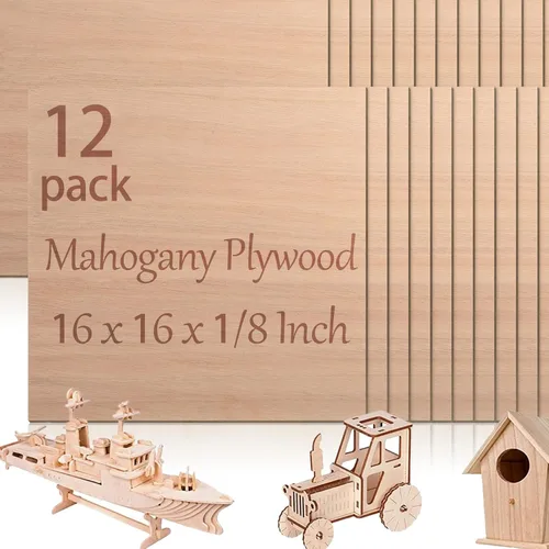Miniatura 14 de 48 piezas de madera contrachapada de abedul báltico, 12 x 12 x 1/8 pulgadas, 0.118 pulgadas de grosor, madera sin terminar para manualidades, corte