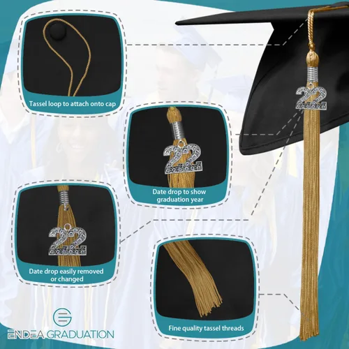 Miniatura 3 de Endea Graduation Borla de un solo color con dije de plata brillante (oro antiguo, 2022)