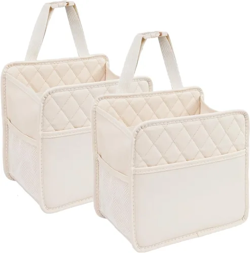 LXUNYI Organizador de asiento de automóvil, paquete de 2 organizadores de asiento trasero de automóvil impermeables de cuero PU y bolsa de