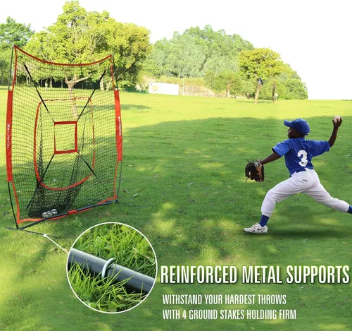 Miniatura 5 de BaseGoal Red de práctica de sóftbol de béisbol de 7 x 7 pies, respaldo de béisbol, con camiseta de bateo, para golpear lanzar, batear, atrapar