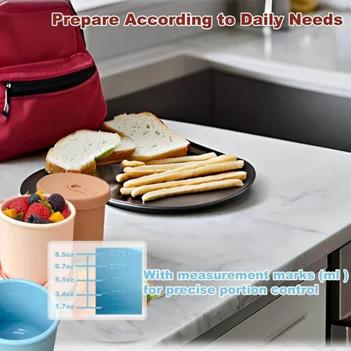 Miniatura 7 de Paquete de 4 recipientes de silicona de almacenamiento de alimentos de 8.5 onzas con tapas, 1 taza de recipientes reutilizables para refrigerios