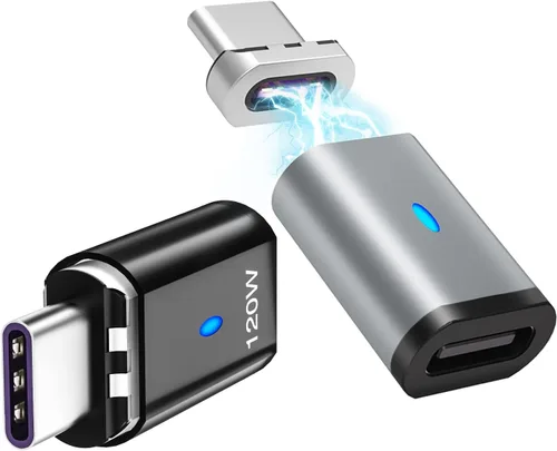 Miniatura 8 de Adaptador magnético USB C Ángel derecho + USB magnético tipo C recto 5 pines, compatible con PD 120 W carga rápida, transferencia de datos de 480