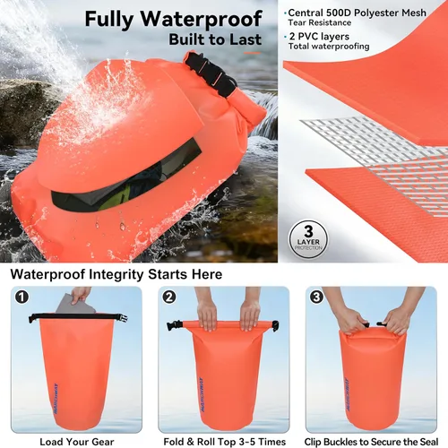 Miniatura 3 de MARCHWAY - Bolso estanco flotante e impermeable de 5/10/20/30/40 litros, saco de cierre enrollado mantiene seco el equipo de kayak, rafting, bote